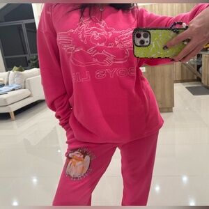 BOYS LIE hot pink sweatpants set SMALL